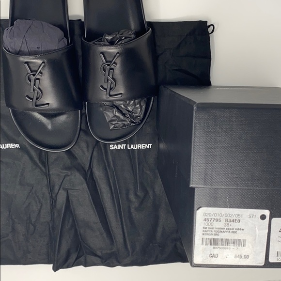 *SOLD* YSL NEW Black Logo Leather Slides/Sandals - Picture 3 of 8